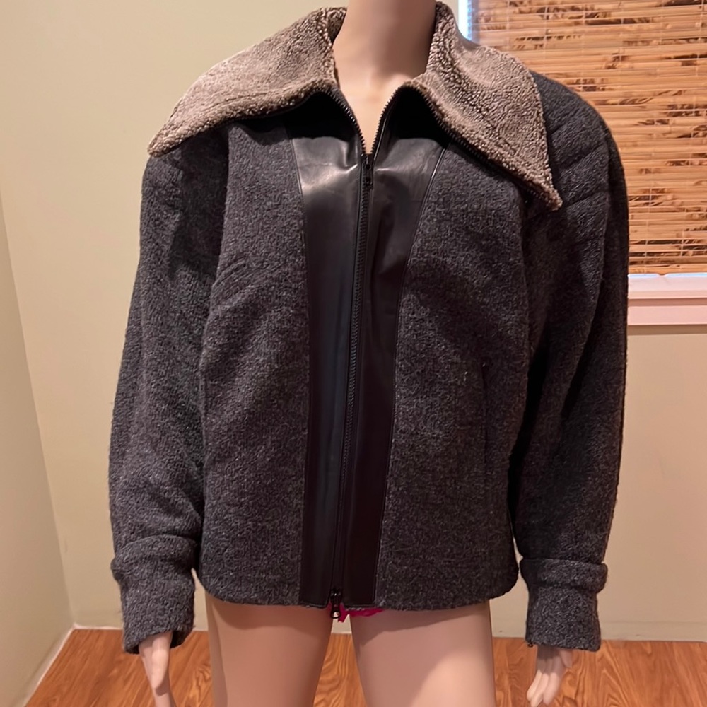 Genuine Shearling Jacket with Leather Trim Size L
